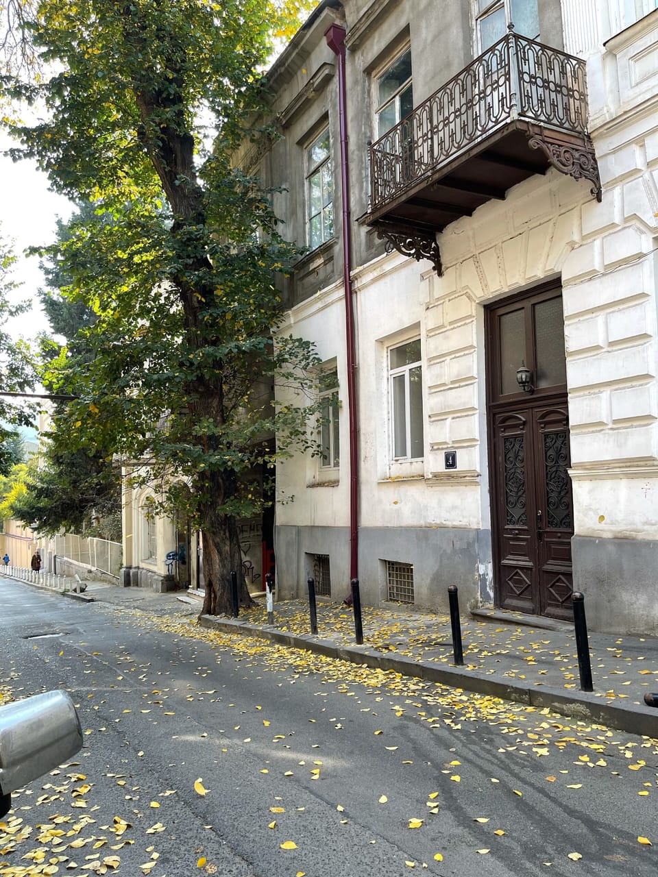 This is Vukol Beridze  street. Our apt is behind this building. 