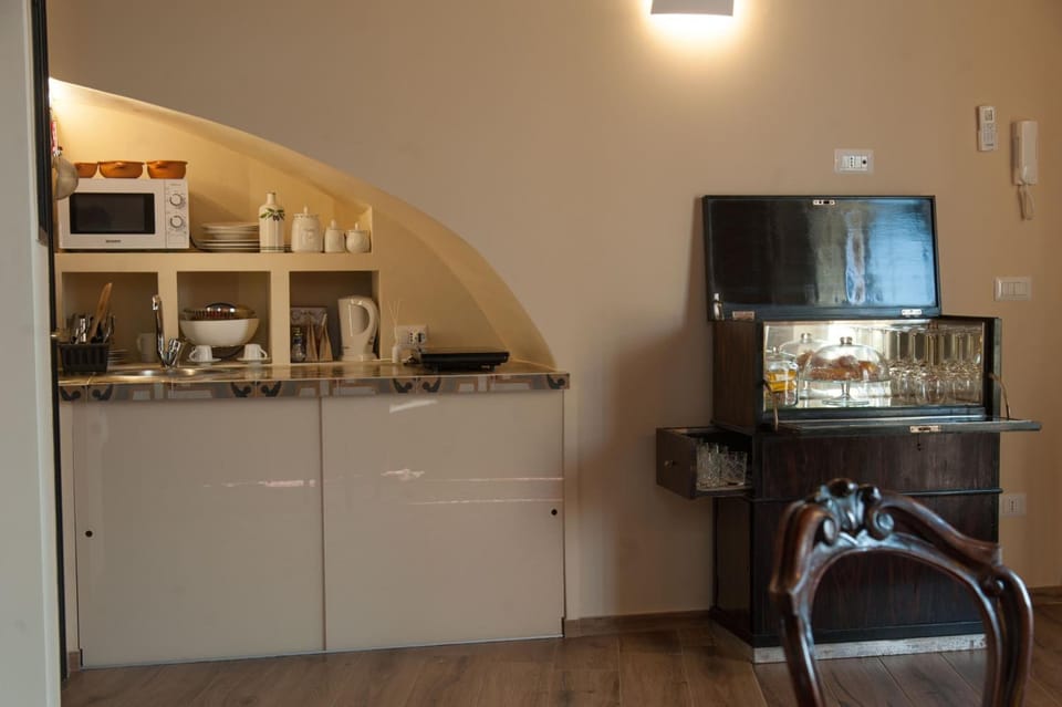 Mini-fridge, microwave, coffee grinder