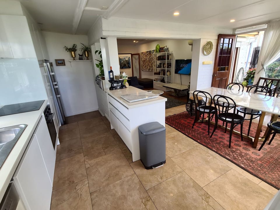 Kitchen, dining, TV  