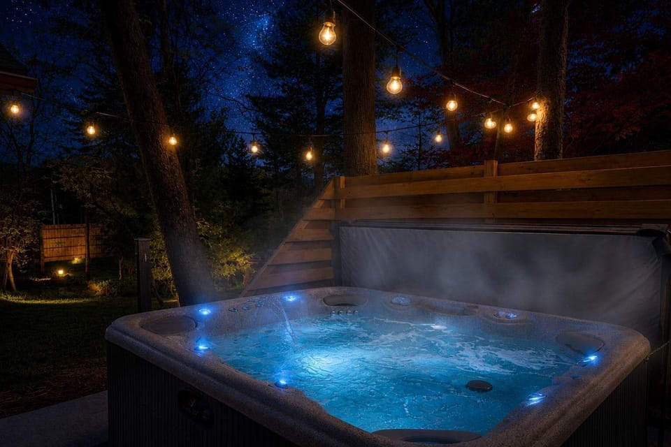 Relax & Unwind in the Hot Tub, While Listening to the Creek, Sitting Under the String Lights & the Stars