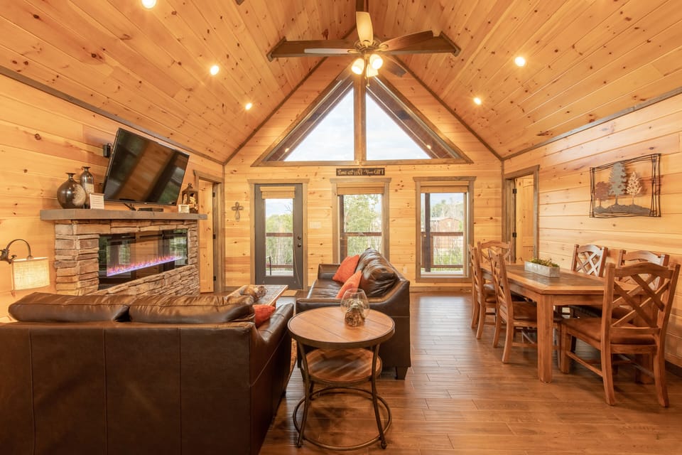 Large Great Room with fireplace is perfect to unwind in 