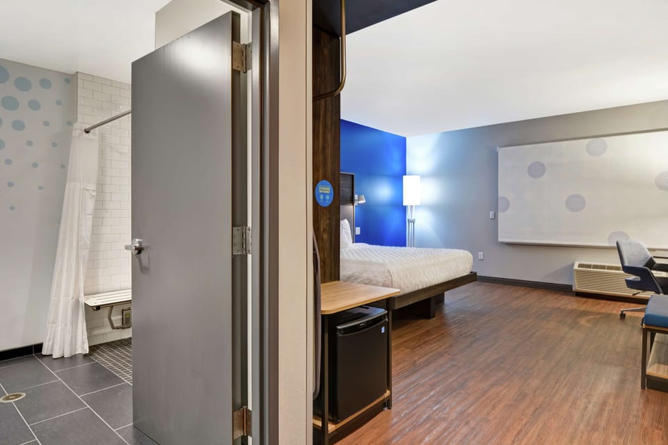 Room, 1 King Bed, Accessible (Hearing) | Bathroom shower