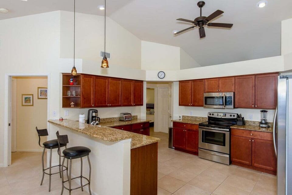 The kitchen with all necessary appliances