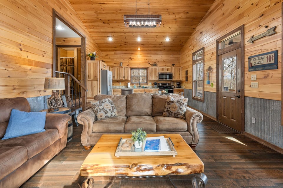 Living room includes a queen size sleeper sofa for the larger groups