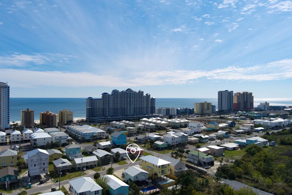 Located just off the main thoroughfare along the beach.