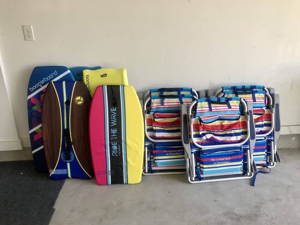 Beach chairs and bookie boards
