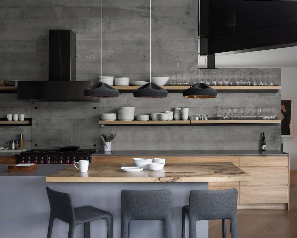 Kitchen, bar seating area