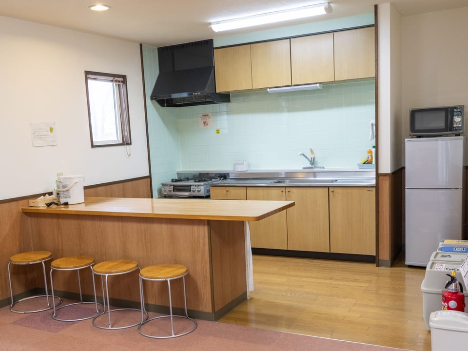 Fridge, microwave, electric kettle, rice cooker