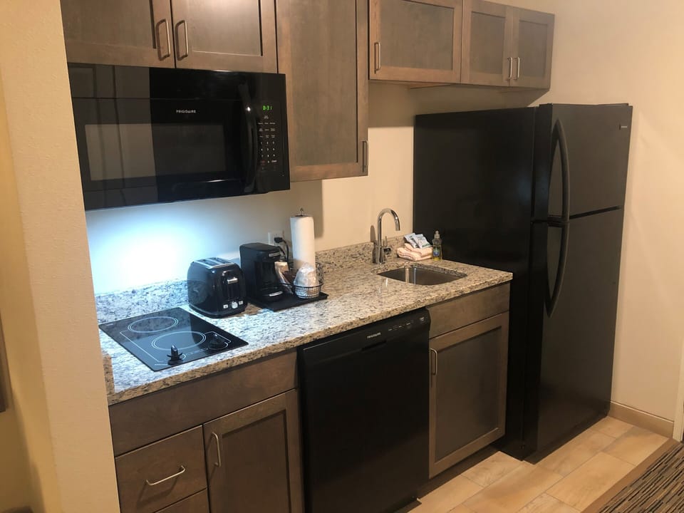 Mini-fridge, microwave, coffee/tea maker