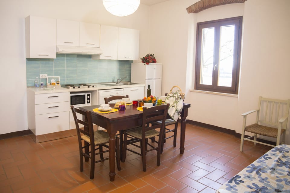 Apartment, 1 Bedroom (Azzurro) | Private kitchen | Full-size fridge, microwave, stovetop, dishwasher