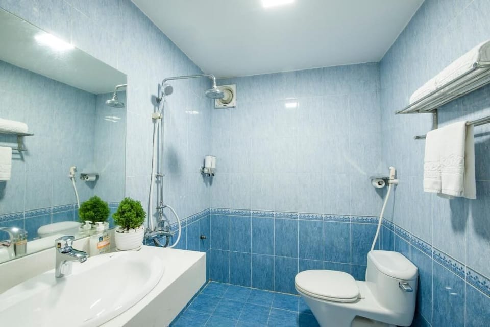 Shower, free toiletries, hair dryer, slippers