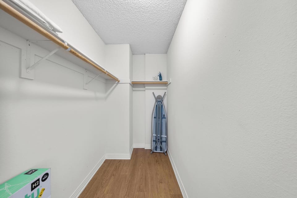 Stay sharp! Ironing board and steam iron are provided here.