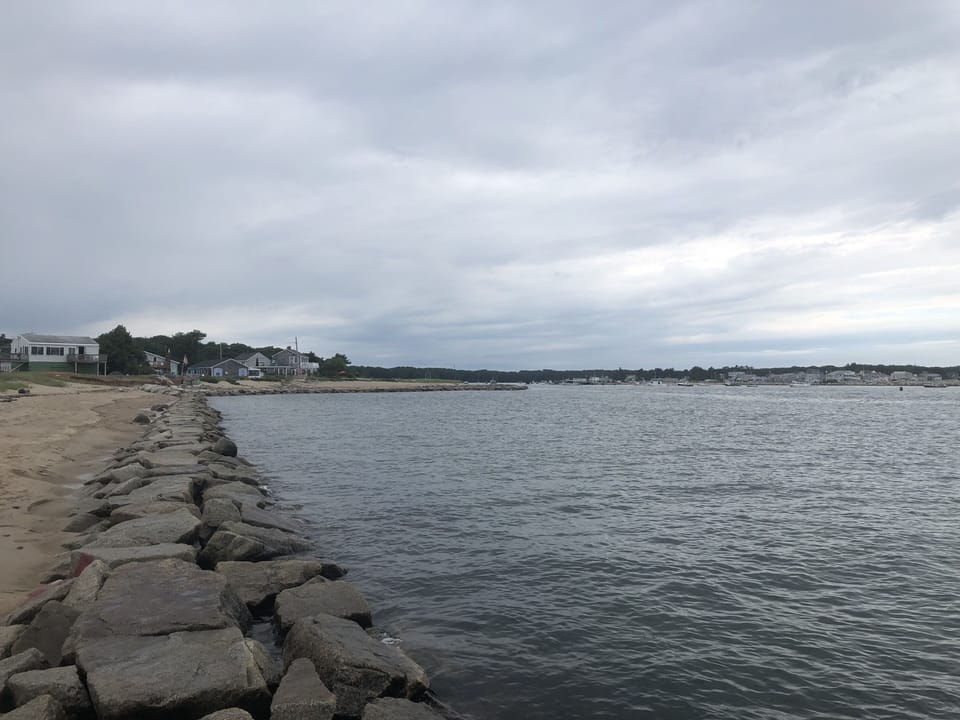 Jetty along Saco River at high tide