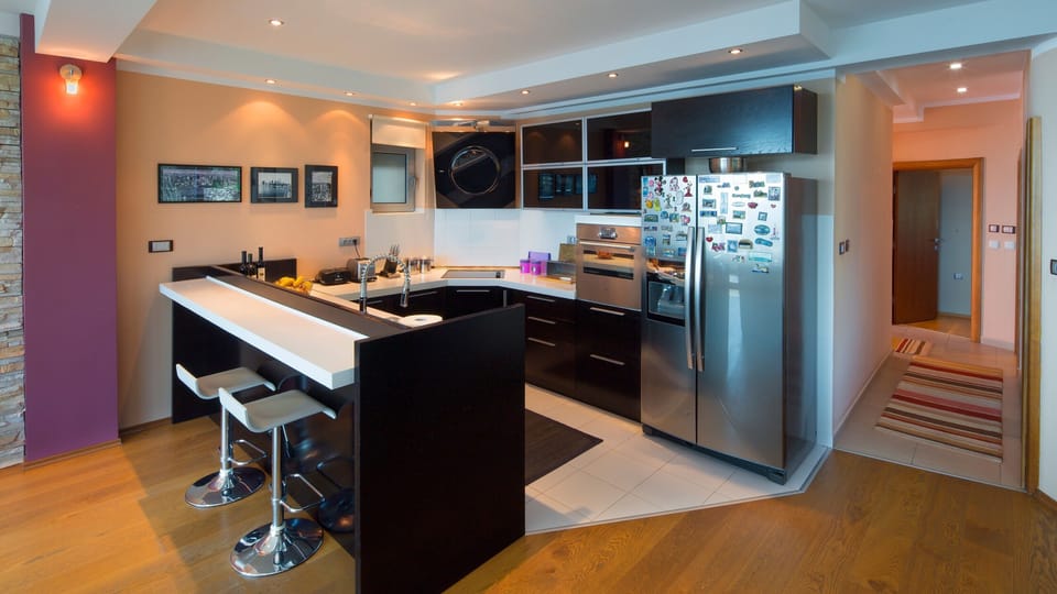 Presidential Apartment, Sea View | Private kitchen | Fridge, microwave, stovetop, coffee/tea maker