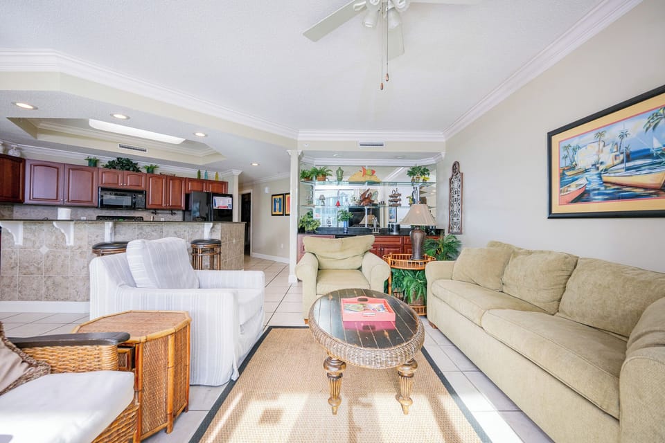 Relax in the living space, surrounded by tropical decor, and enjoy quality time with your loved ones