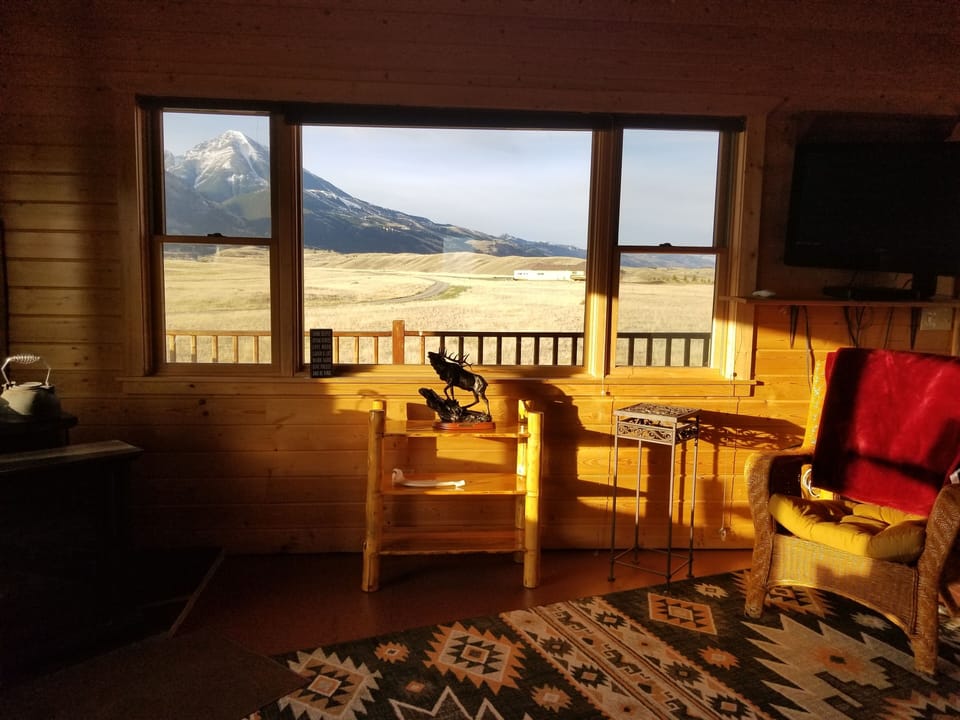 the living room with views of Emigrant peak