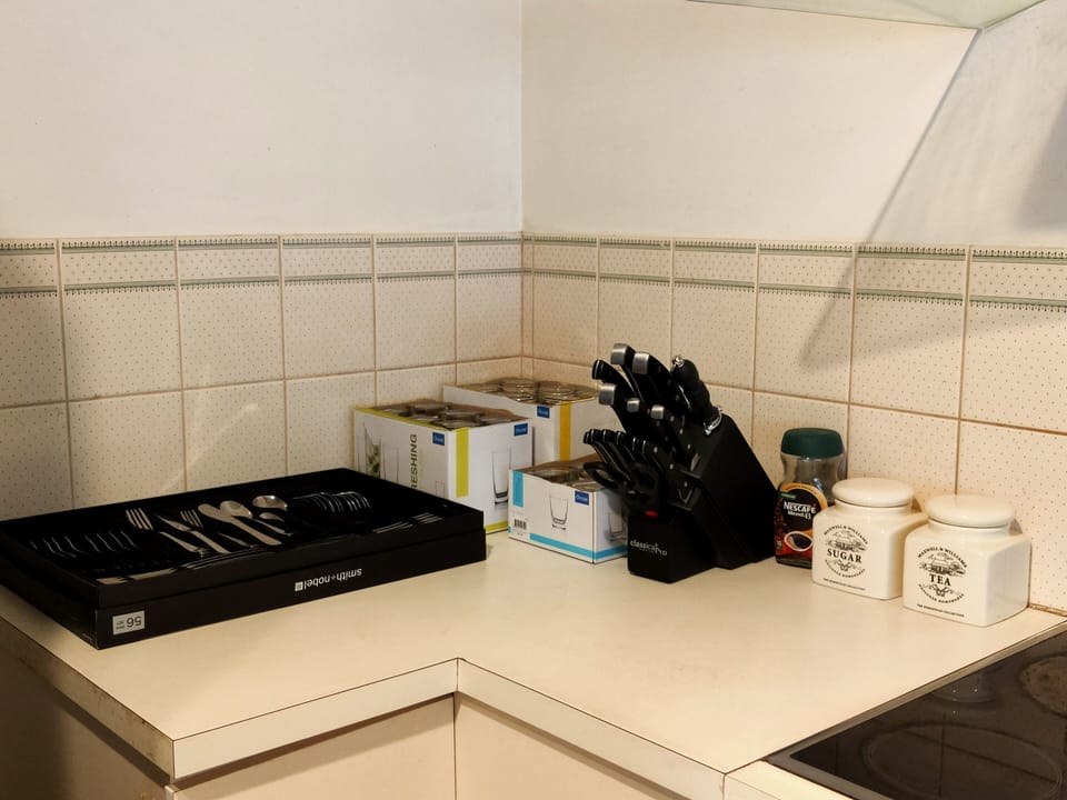 Fully equipped kitchen with Induction Cooktop, and a full-size Fridge & Freezer.