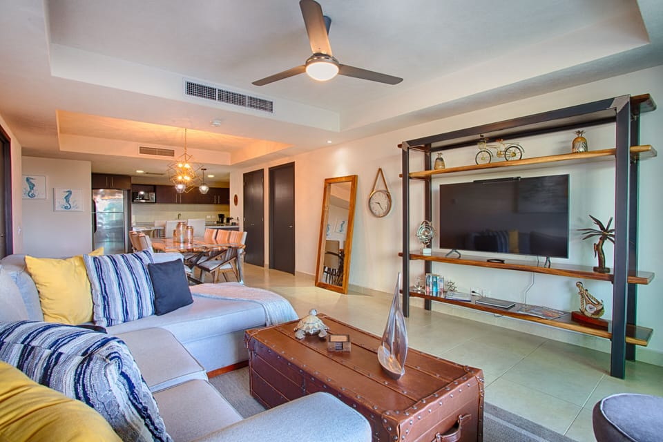 Comfy living area with smart TV