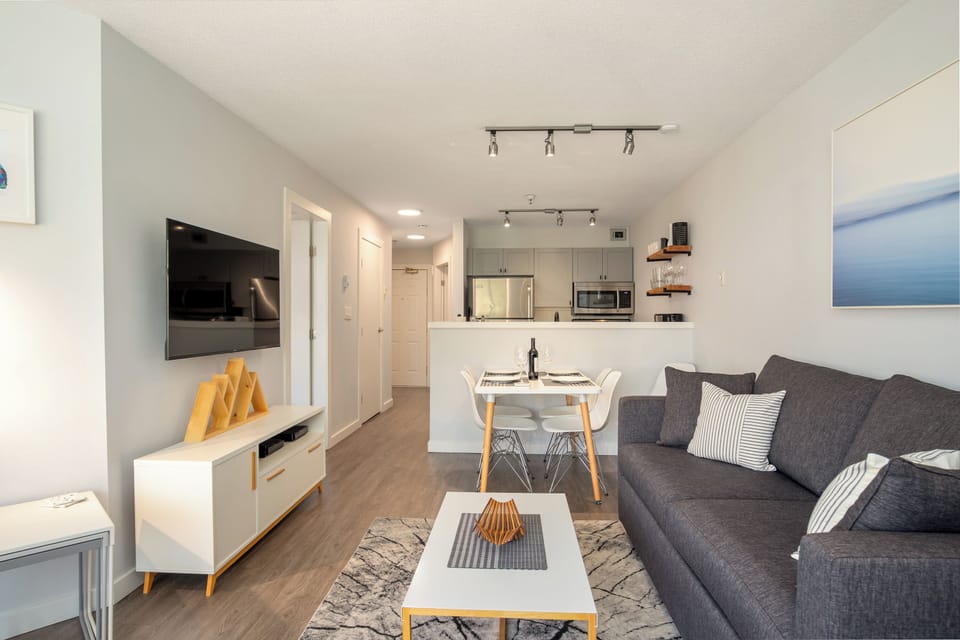 Open Kitching, Living and Dining area with sofa bed