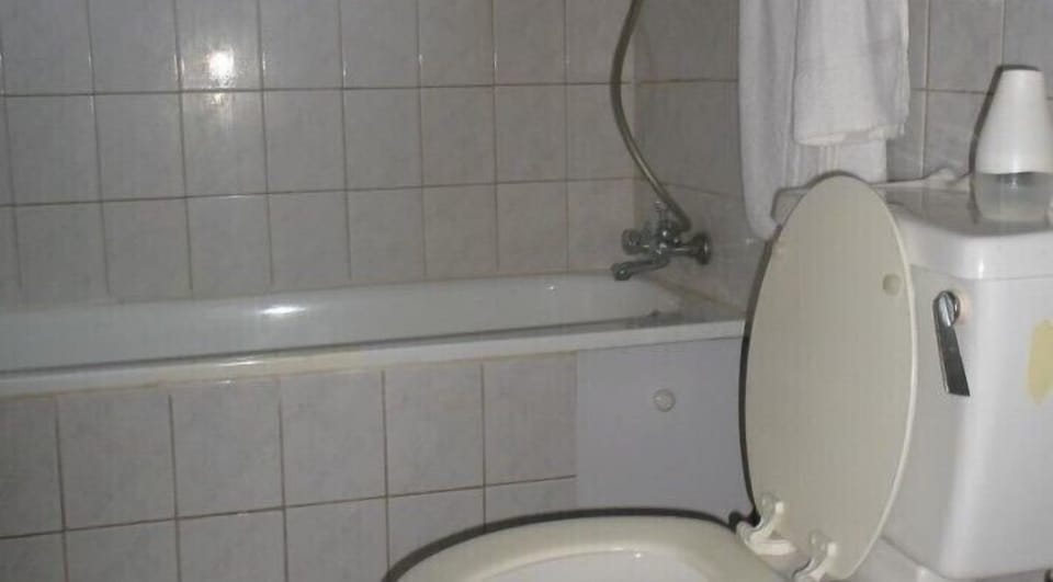 Combined shower/tub, towels