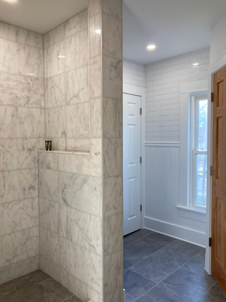 Upstairs bathroom, toilet closet. Attic access through bathroom.