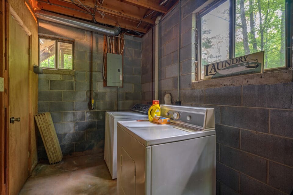 The washer and dryer are in the basement, perfect to keep your beach towels clean