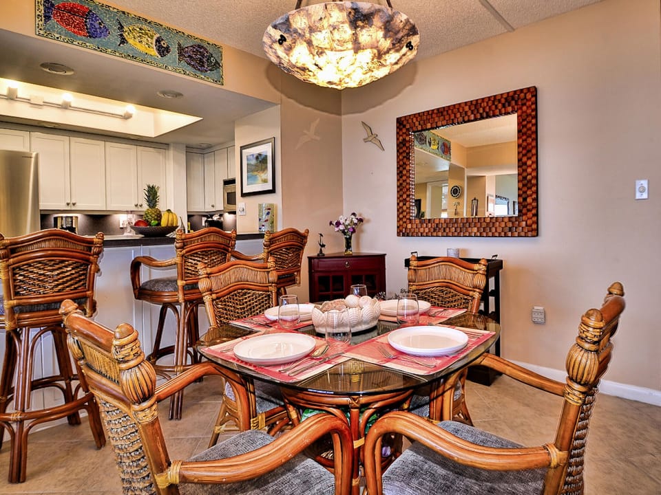 Enjoy a more formal meal at the dining table.