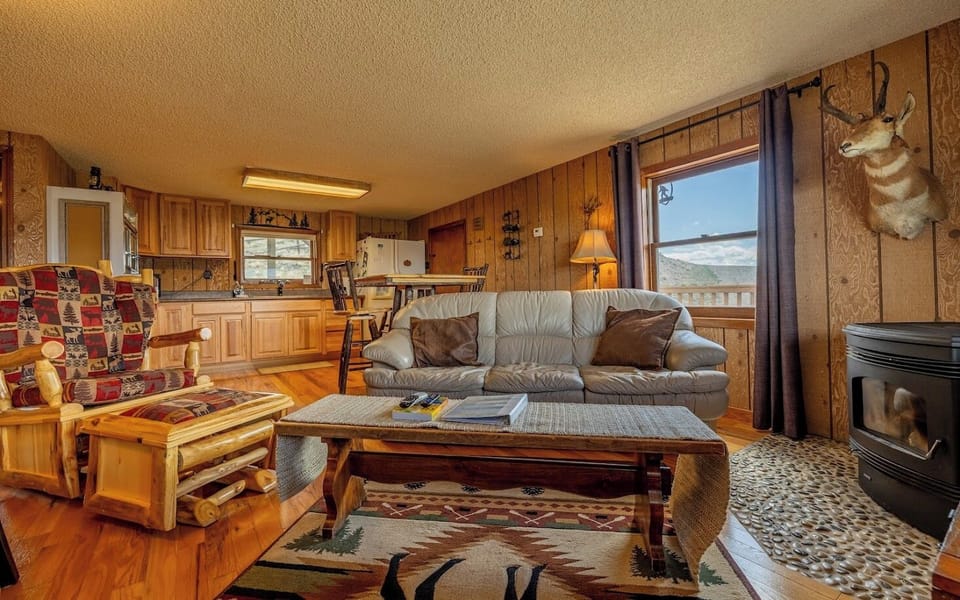 Living room with unique and comfortable furnishings is a great place to unwind after the day's adventures
