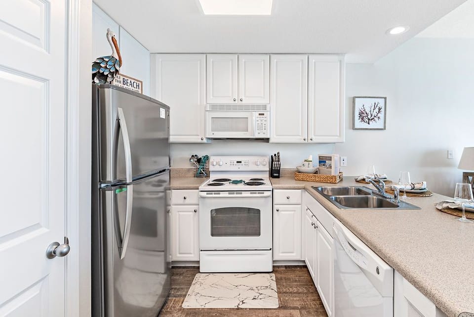 Kitchen is stocked with all of your needs for any meal of the day.