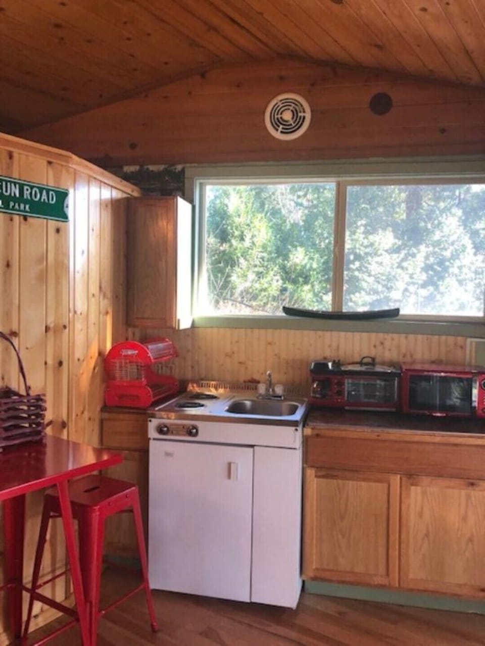  Fully stocked Kitchenette  with plates, cups, bowels cutlery, pots and pans.  