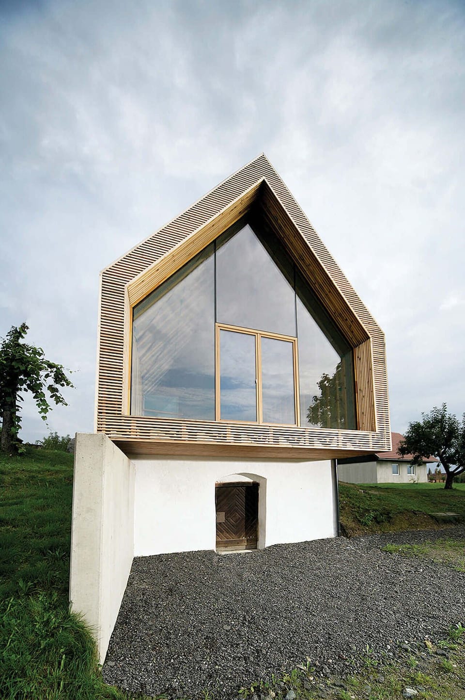 House exterior, front glass facade.