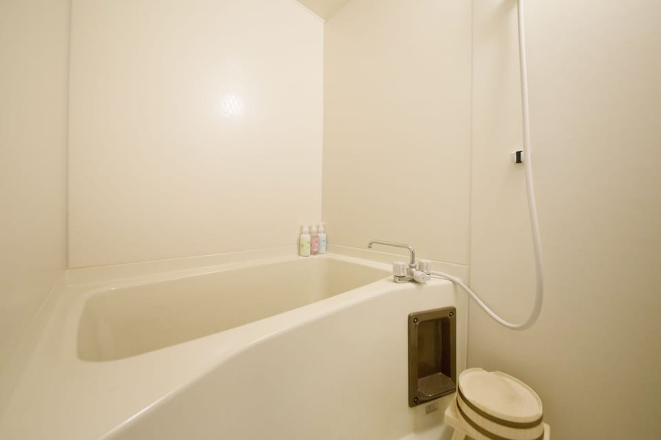 Combined shower/tub, free toiletries, hair dryer, slippers