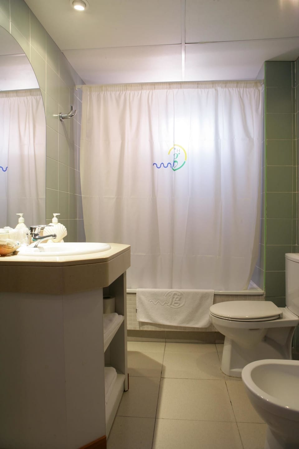 Hair dryer, bidet, towels, soap