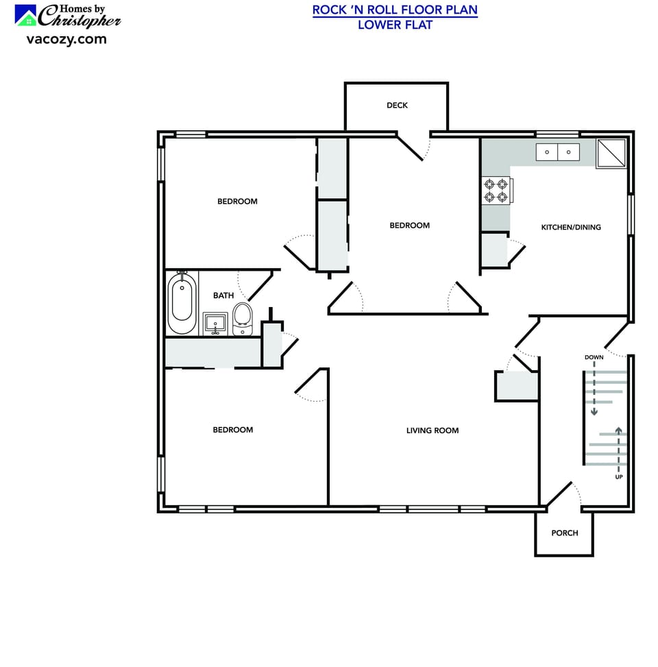 Floor plan for Rock 'n Roll - a three bedroom one bath home