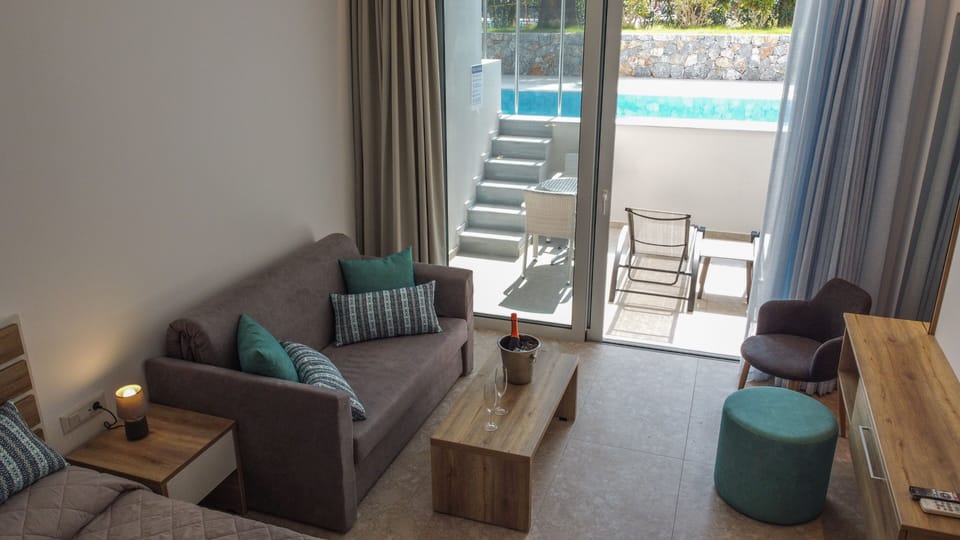 Junior Suite, 1 Queen Bed | Living room | TV