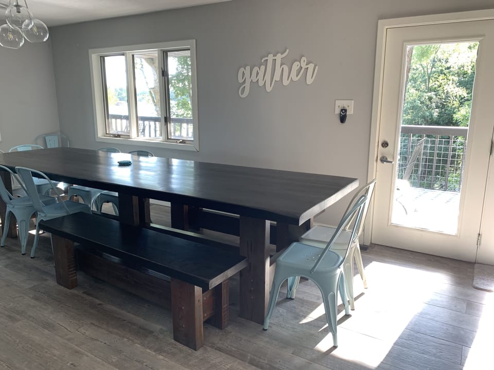 12' farmhouse dining table, reclaimed timbers from 1900's local barn.