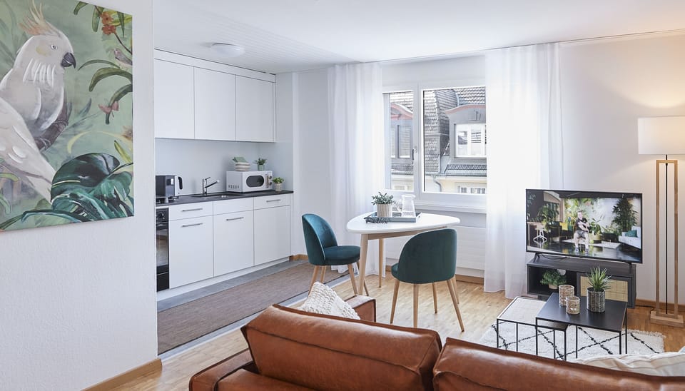 Classic Apartment, 1 Bedroom, Kitchen, City View | Living area | 43-cm Smart TV with digital channels, Netflix, streaming services