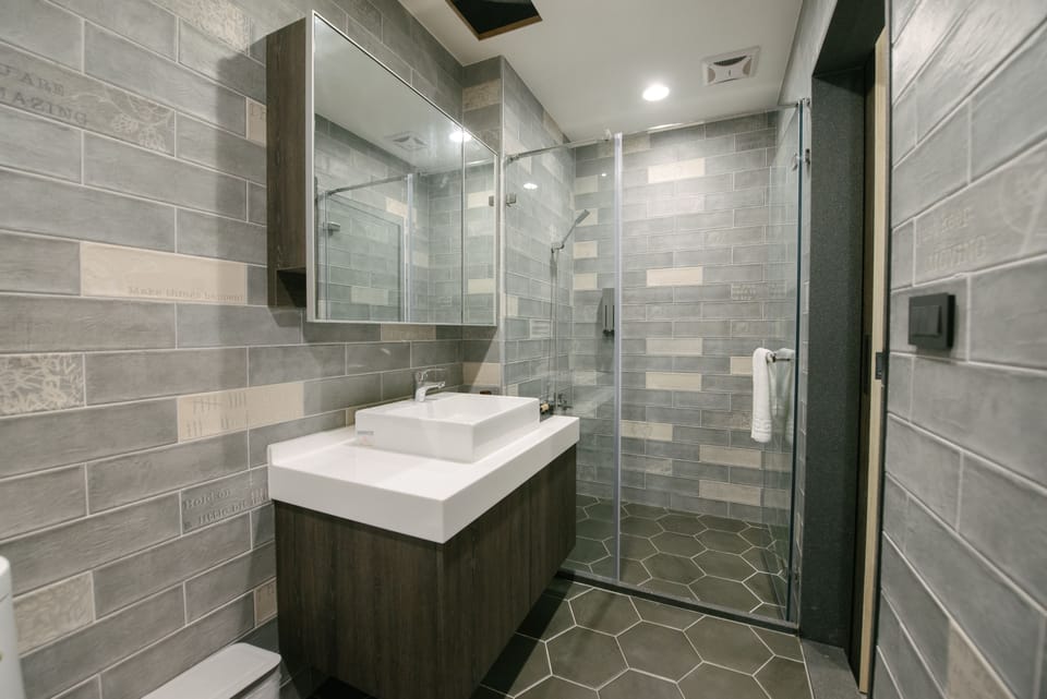 Shower, free toiletries, hair dryer, soap