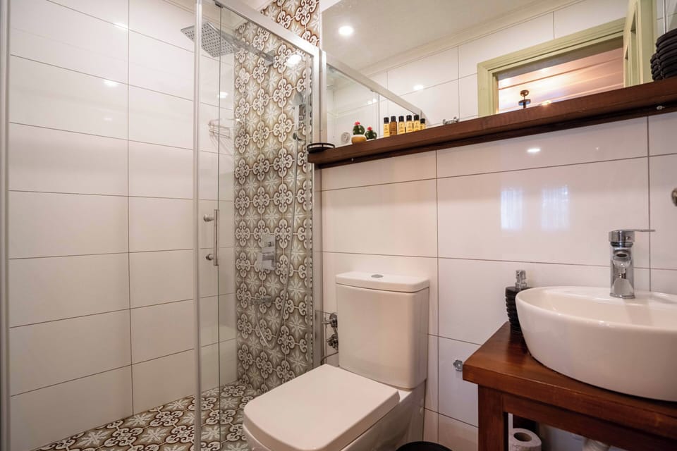 Shower, free toiletries, hair dryer, slippers