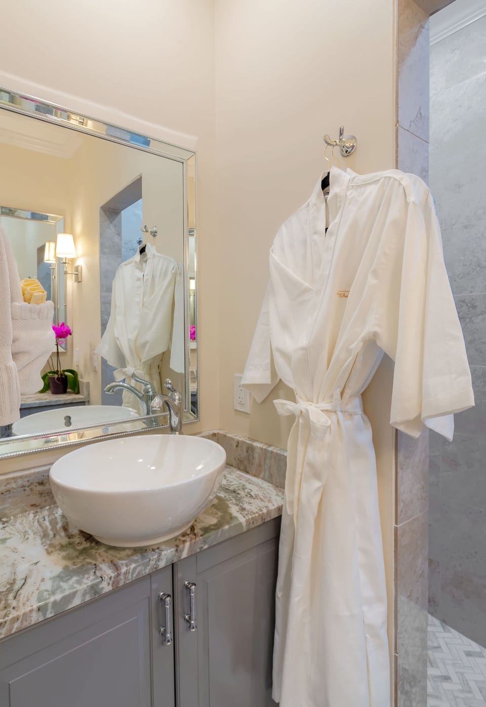 Lavender's Room #10 | Bathroom | Shower, designer toiletries, hair dryer, bathrobes