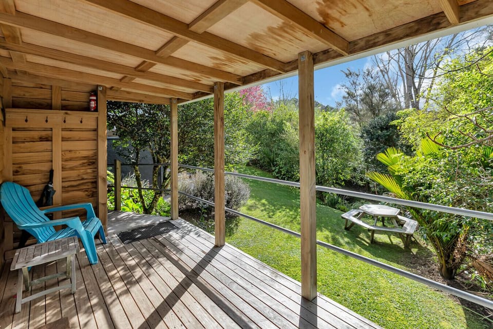 View of garden from deck area, beautiful afternoon sun
