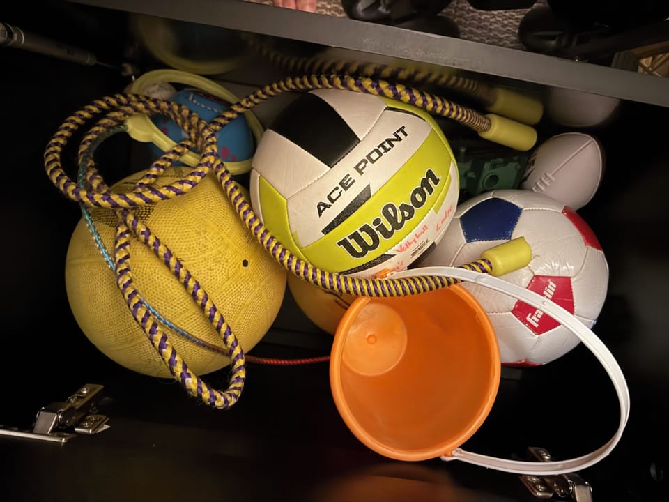 Volley ball, soccer ball, basketball, jump rope and more