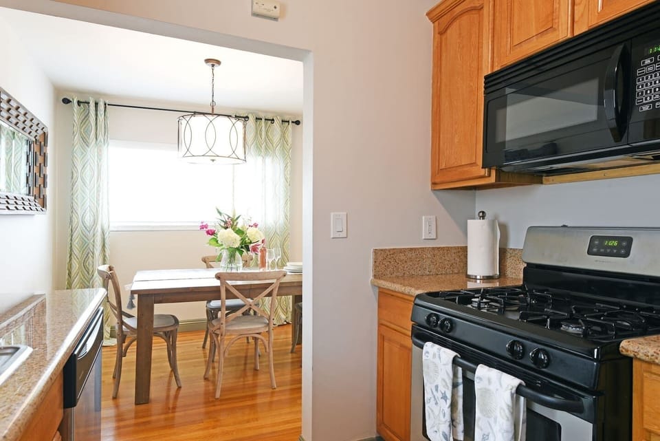 Fully-stocked gourmet kitchen.