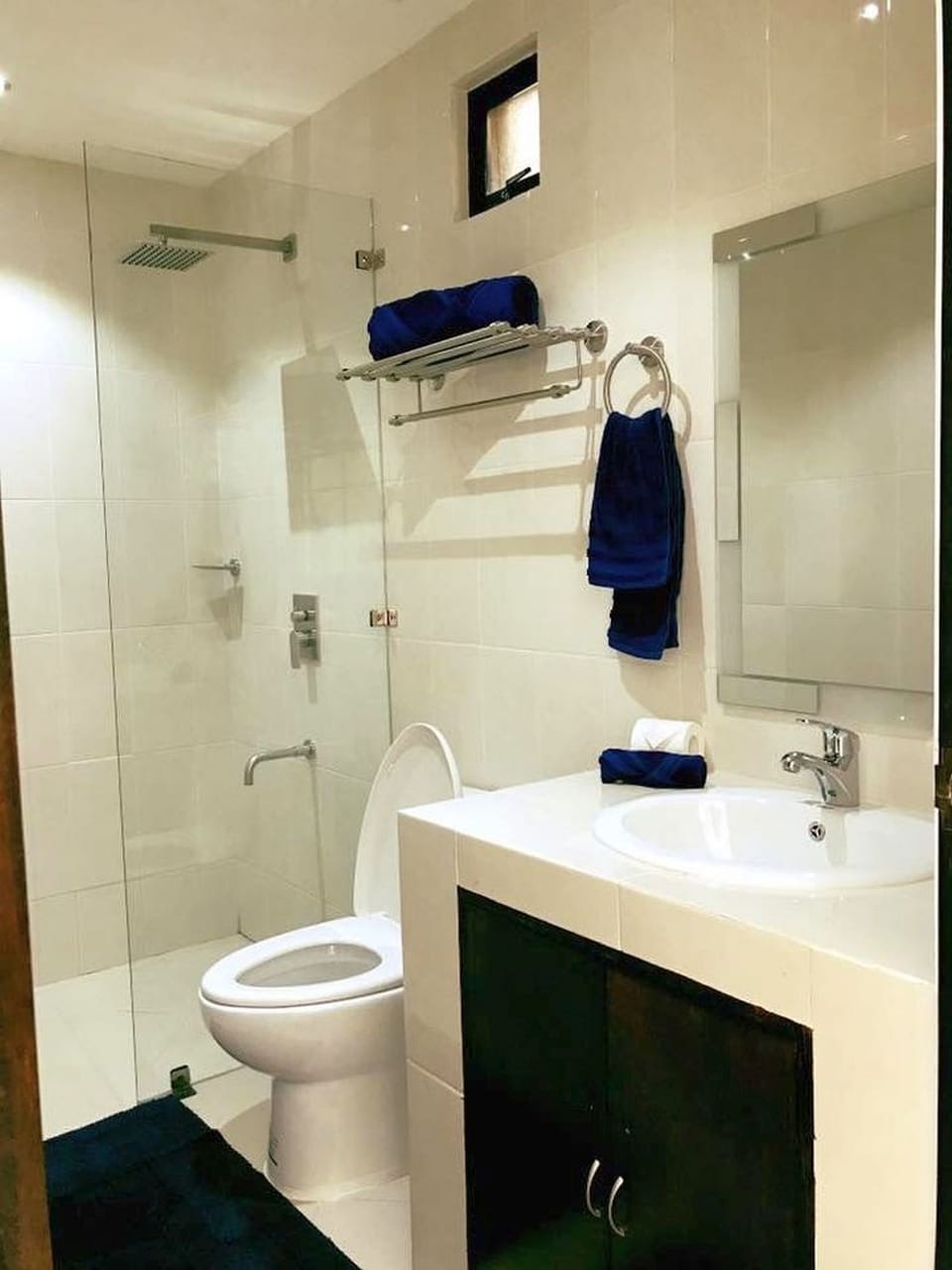 Shower, free toiletries, towels