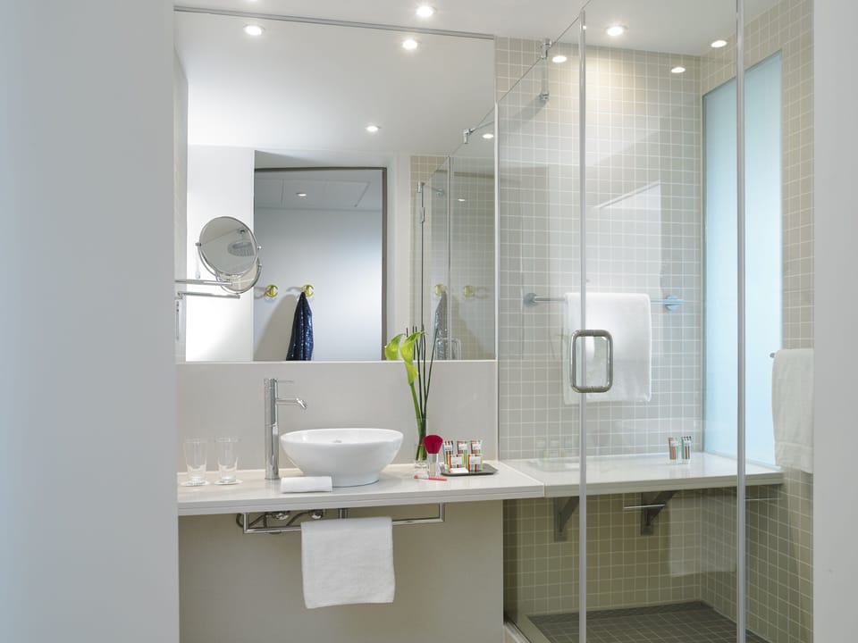 Eco-friendly toiletries, hair dryer, towels, soap