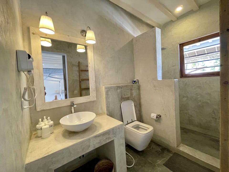 Deluxe Double Room | Bathroom | Shower, rainfall showerhead, free toiletries, hair dryer