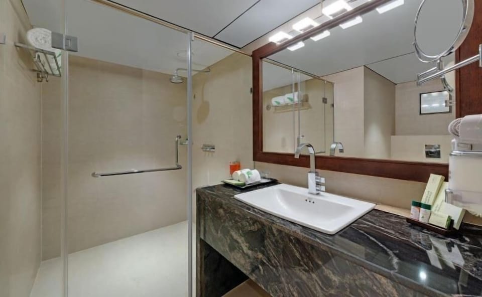 Shower, slippers, towels