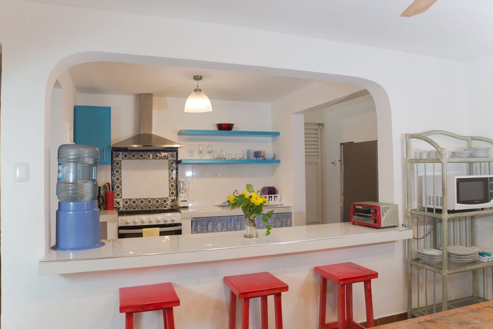 Fridge, microwave, highchair