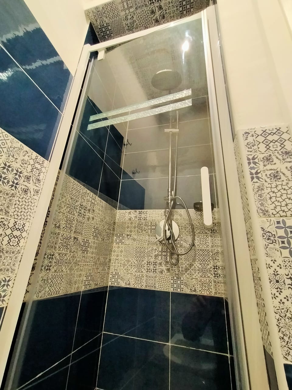 Shower, hair dryer, slippers, soap