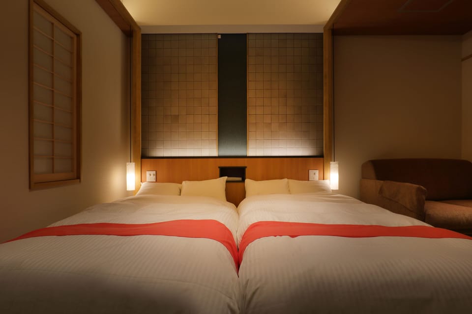 Twin Room with Open-air Bath | Minibar, in-room safe, soundproofing, free WiFi